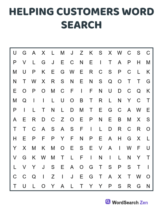 Helping Customers Word Search printable puzzle sheet