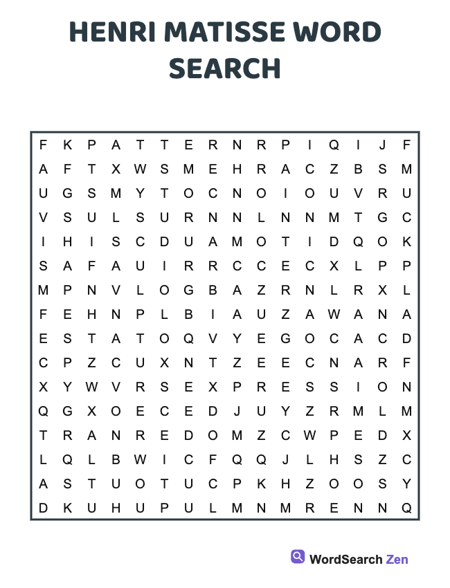 Henri Matisse Word Search