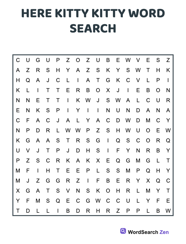 Here Kitty Kitty Word Search