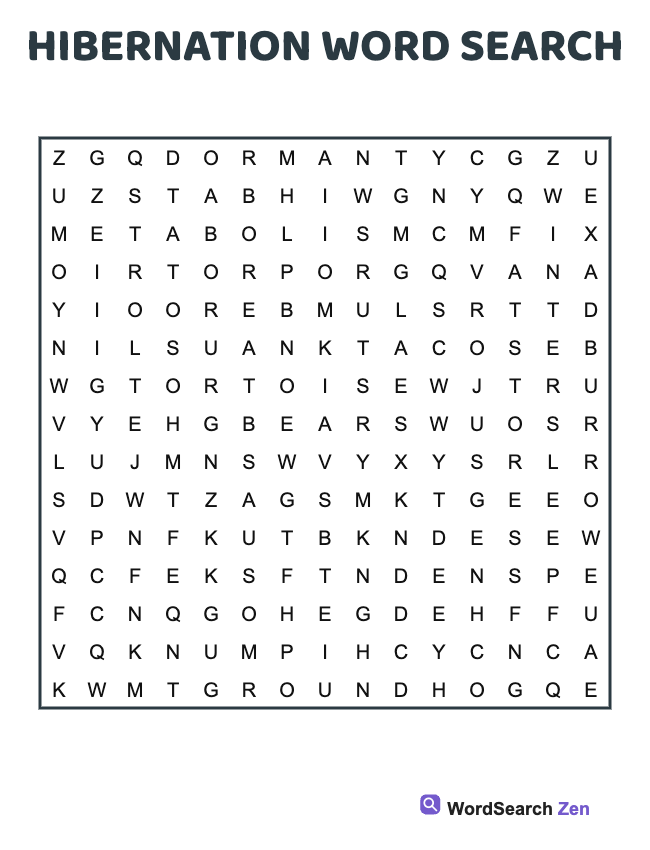 Hibernation Word Search