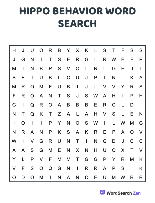 Hippo Behavior Word Search