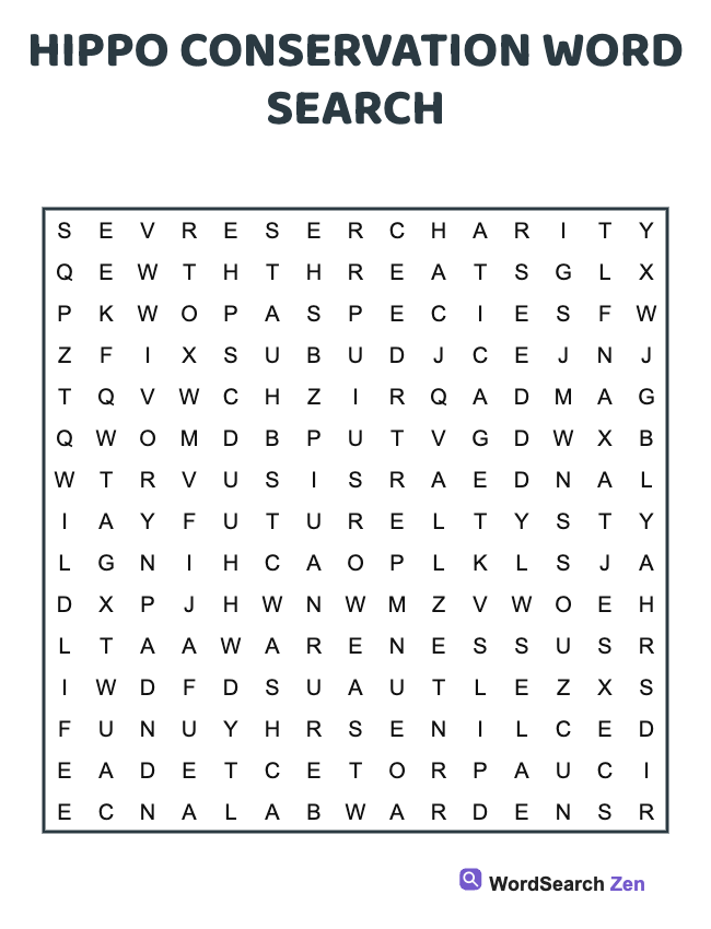 Hippo Conservation Word Search