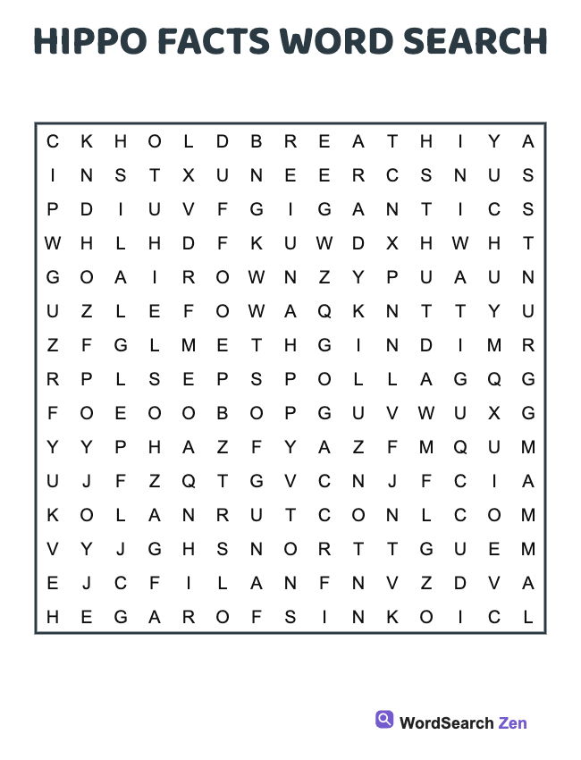 Hippo Facts Word Search