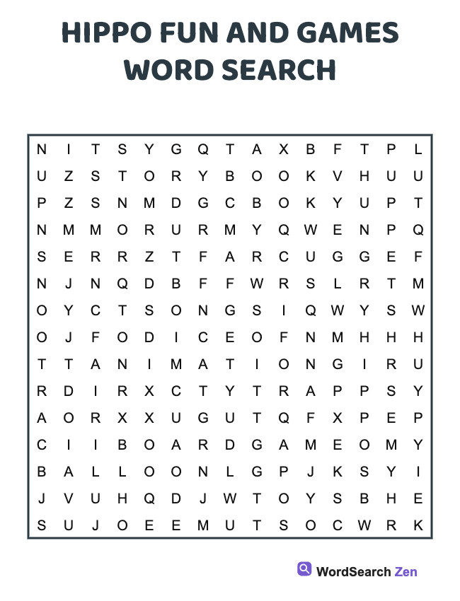 Hippo Fun And Games Word Search