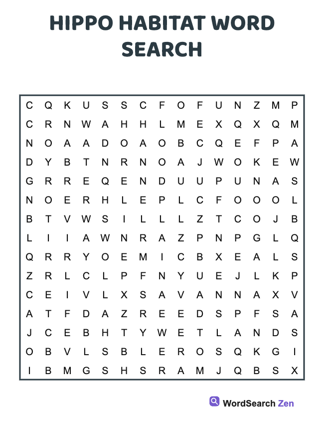 Hippo Habitat Word Search