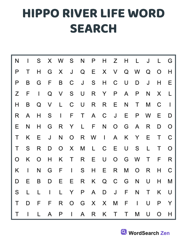 Hippo River Life Word Search