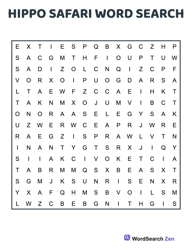 Hippo Safari Word Search