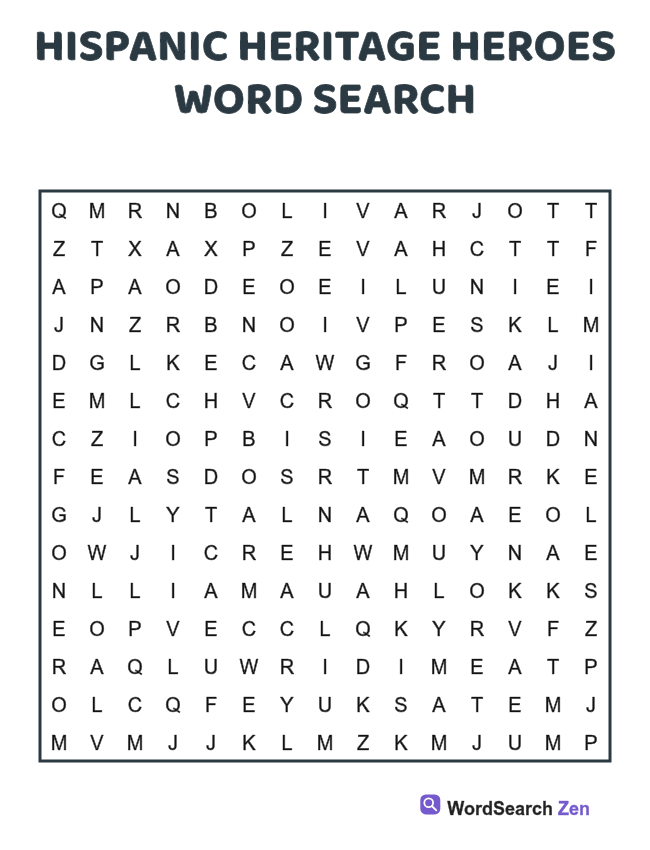 Hispanic Heritage Heroes Word Search printable puzzle sheet