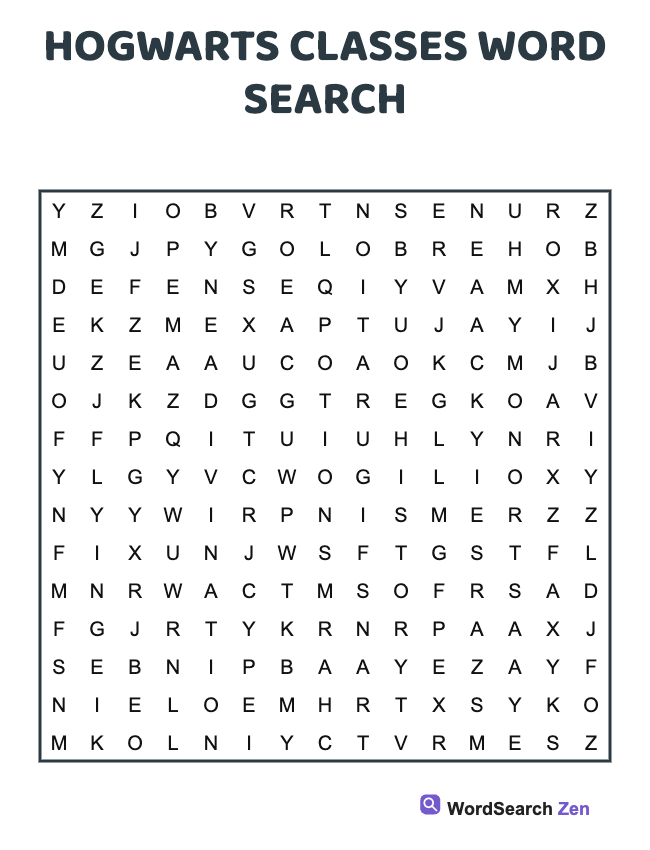 Hogwarts Classes Word Search