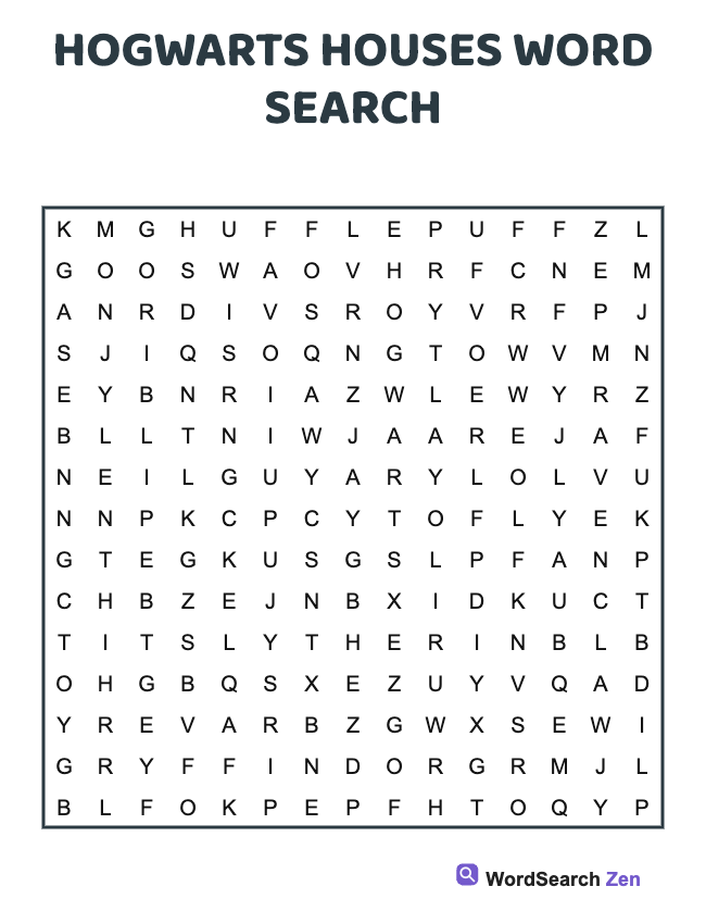 Hogwarts Houses Word Search