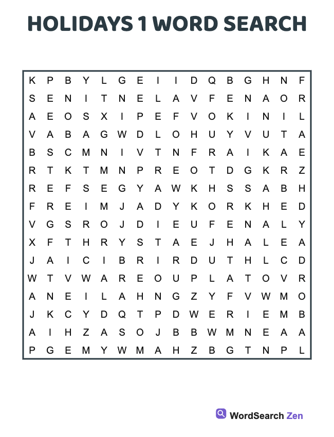 Holidays 1 Word Search