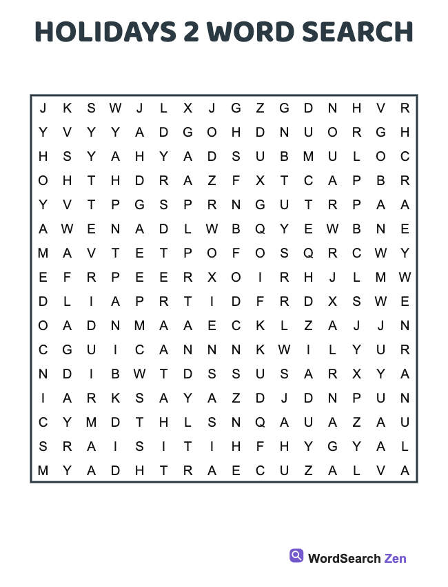 Holidays 2 Word Search