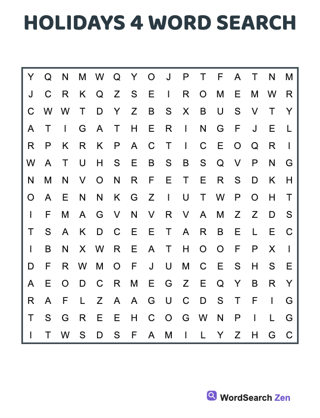 Holidays 4 Word Search