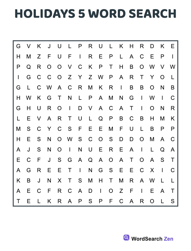 Holidays 5 Word Search
