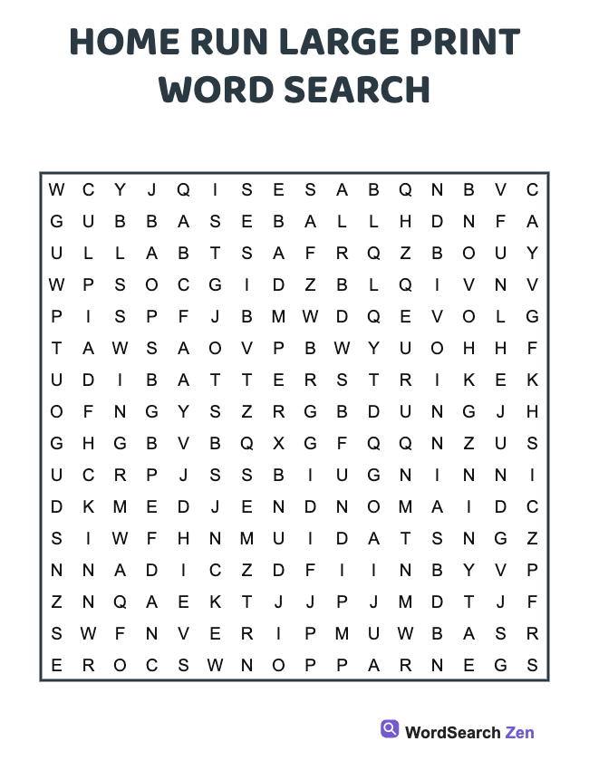 Home Run Large Print Word Search