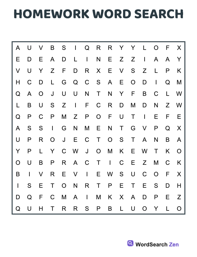 Homework Word Search