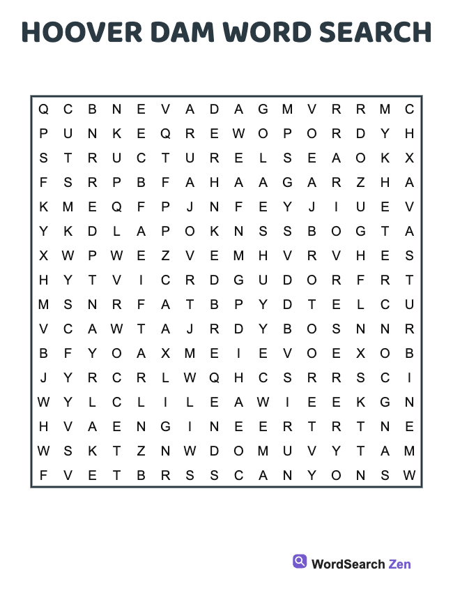 Hoover Dam Word Search