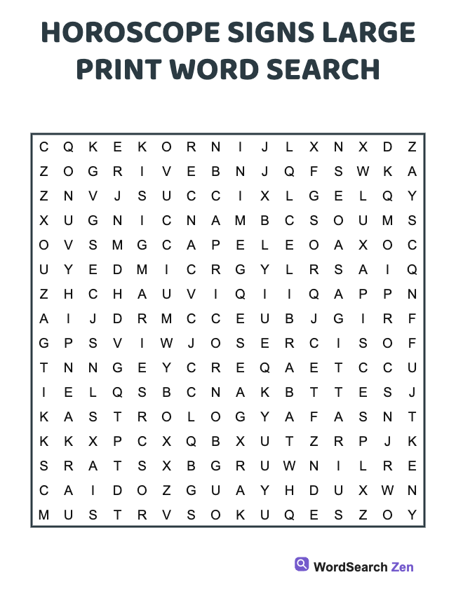 Horoscope Signs Large Print Word Search