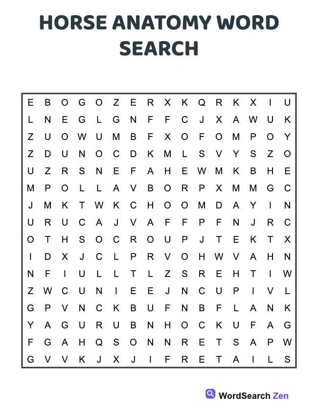 Horse Anatomy Word Search