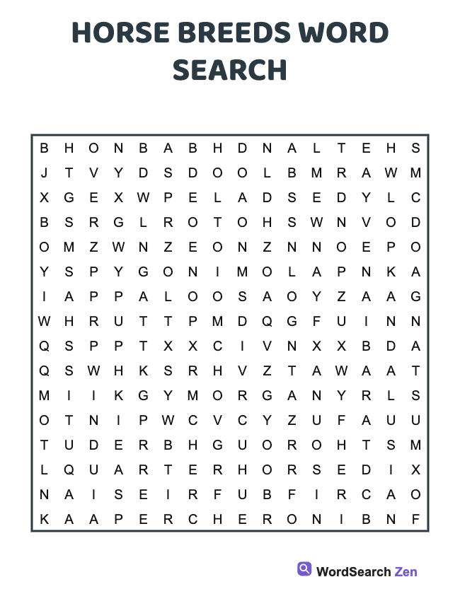 Horse Breeds Word Search