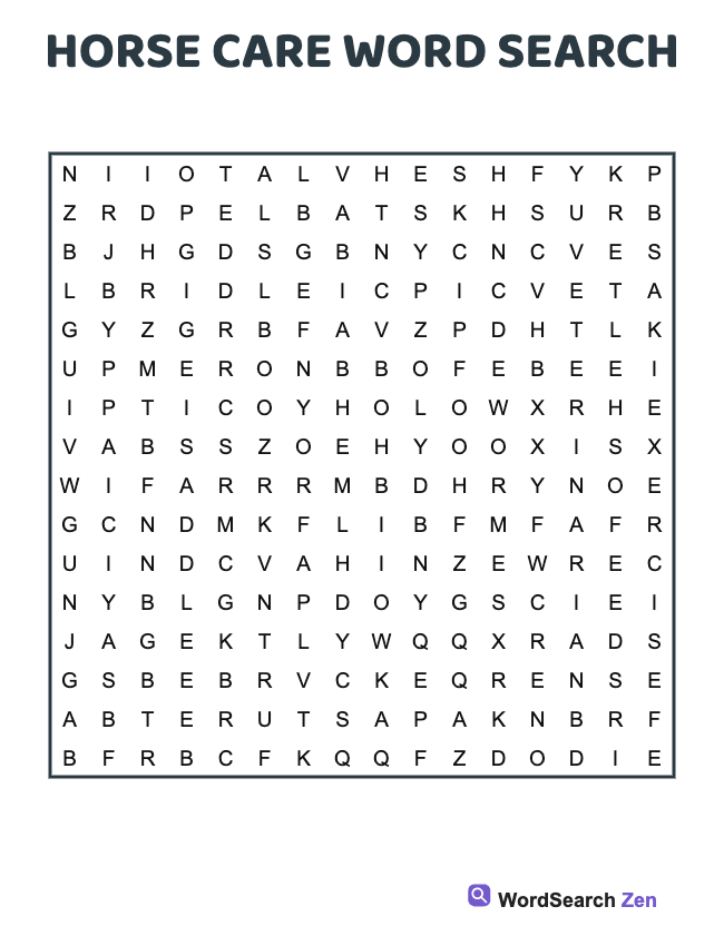 Horse Care Word Search