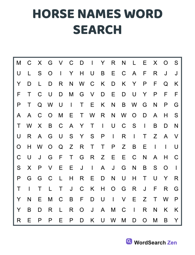 Horse Names Word Search