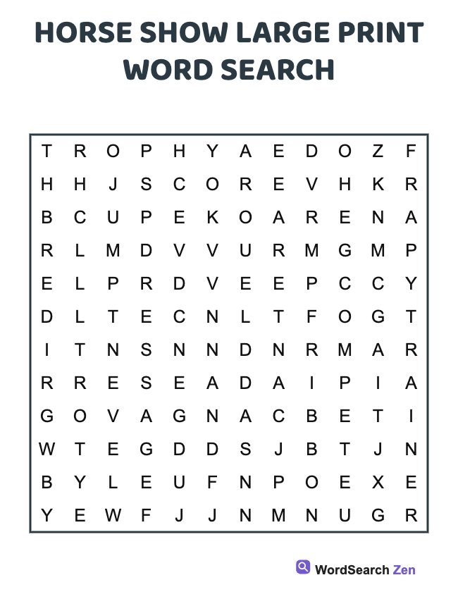 Horse Show Large Print Word Search
