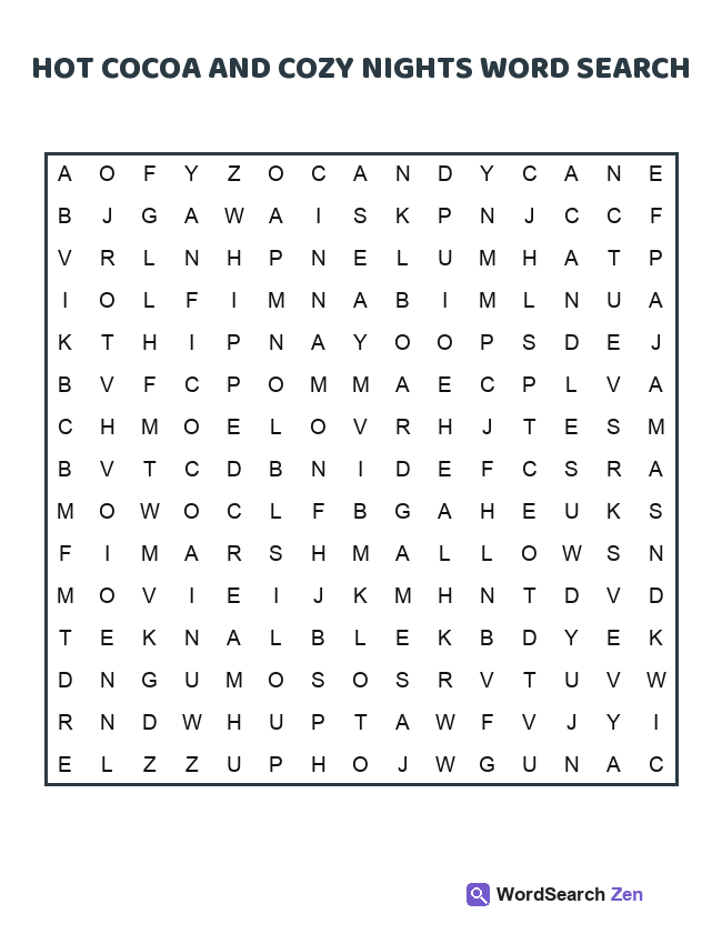 Hot Cocoa And Cozy Nights Word Search