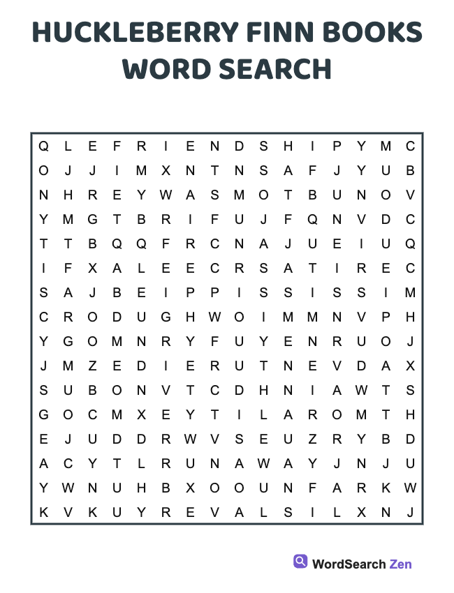 Huckleberry Finn Books Word Search