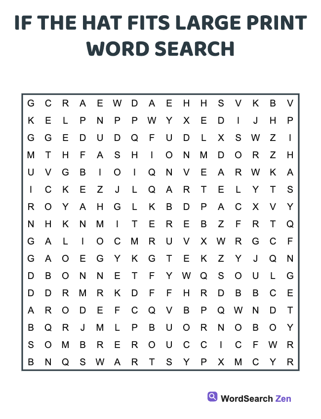 If The Hat Fits Large Print Word Search