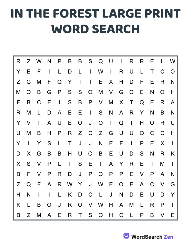 In The Forest Large Print Word Search