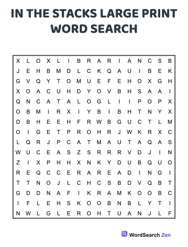 In The Stacks Large Print Word Search