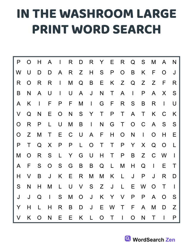 In The Washroom Large Print Word Search