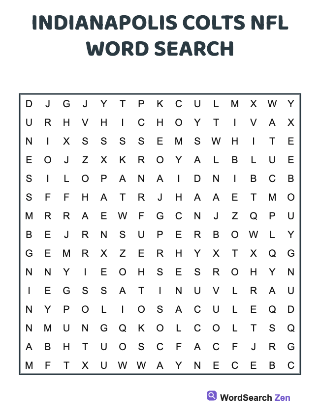 Indianapolis Colts NFL Word Search