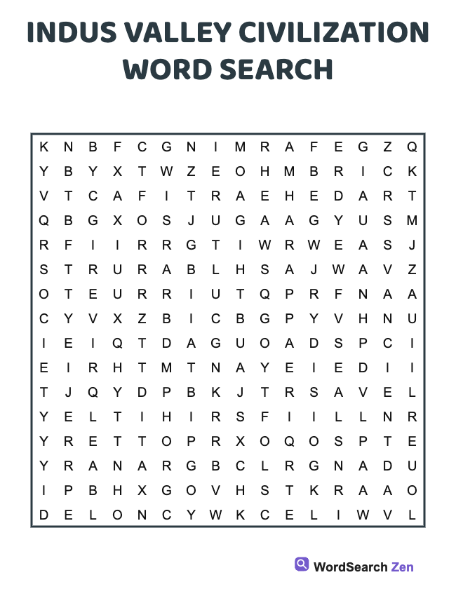 Indus Valley Civilization Word Search