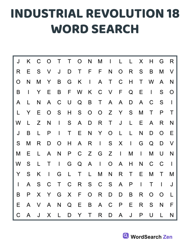 Industrial Revolution 18 Word Search