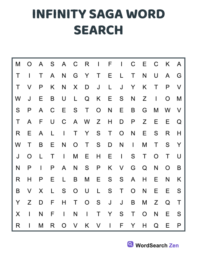 Infinity Saga Word Search