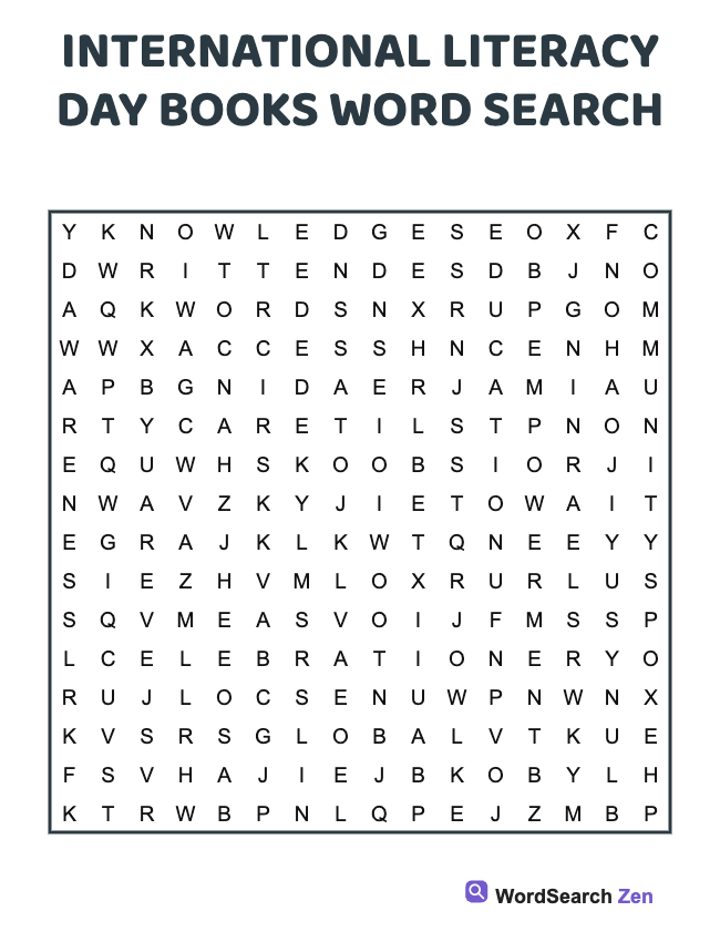 International Literacy Day Books Word Search