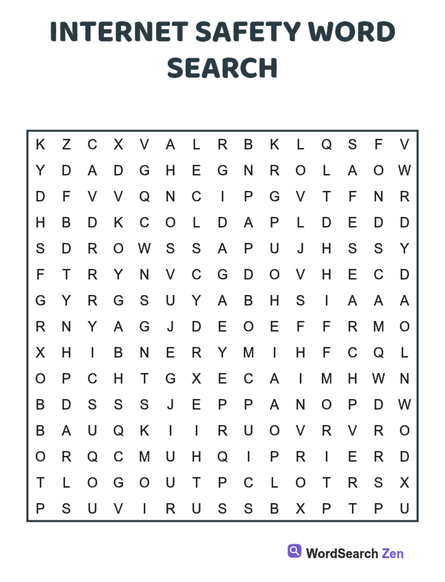 Internet Safety Word Search printable puzzle sheet