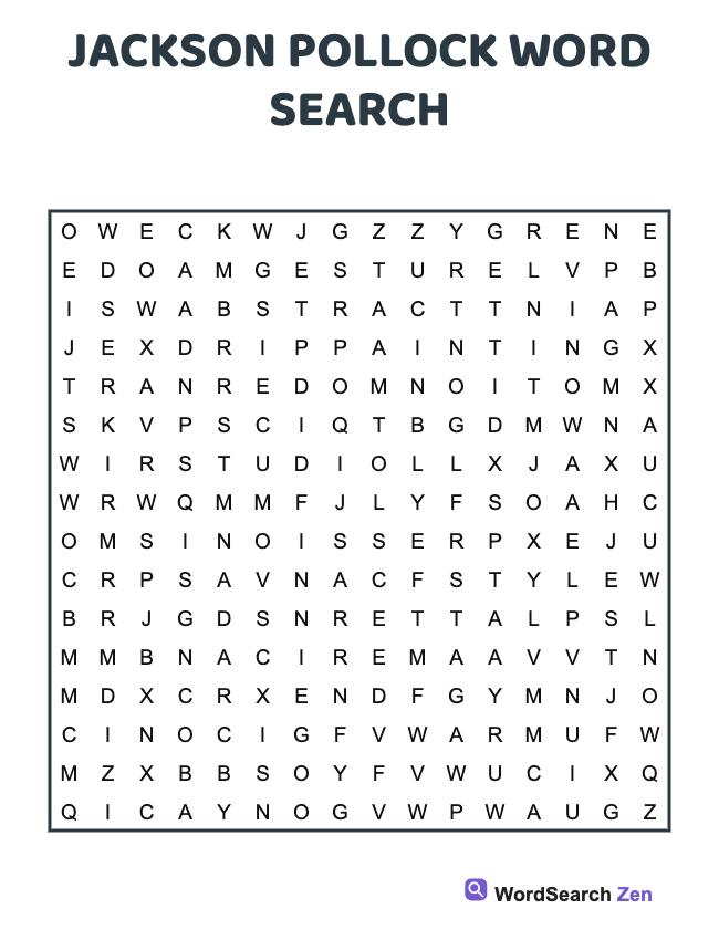 Jackson Pollock Word Search