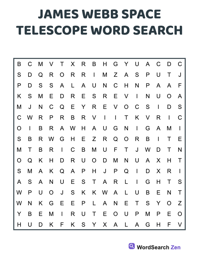 James Webb Space Telescope Word Search