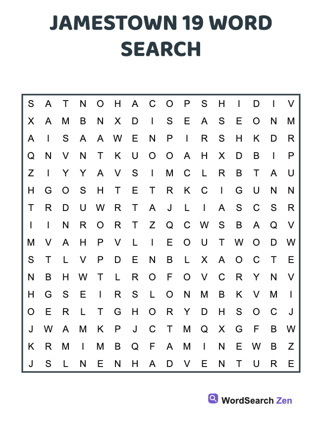 Jamestown 19 Word Search