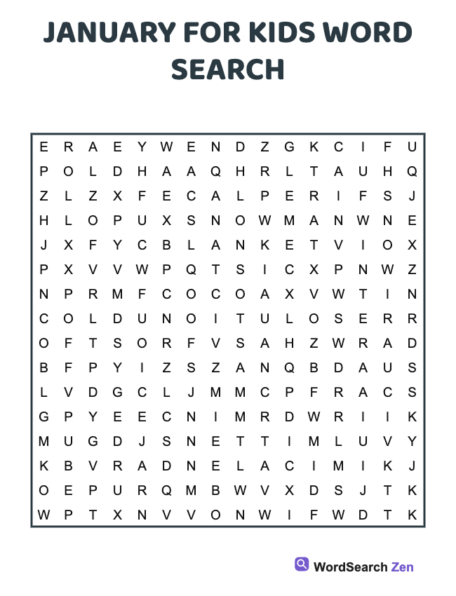 January For Kids Word Search