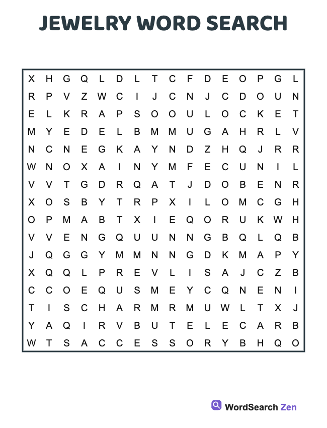 Jewelry Word Search