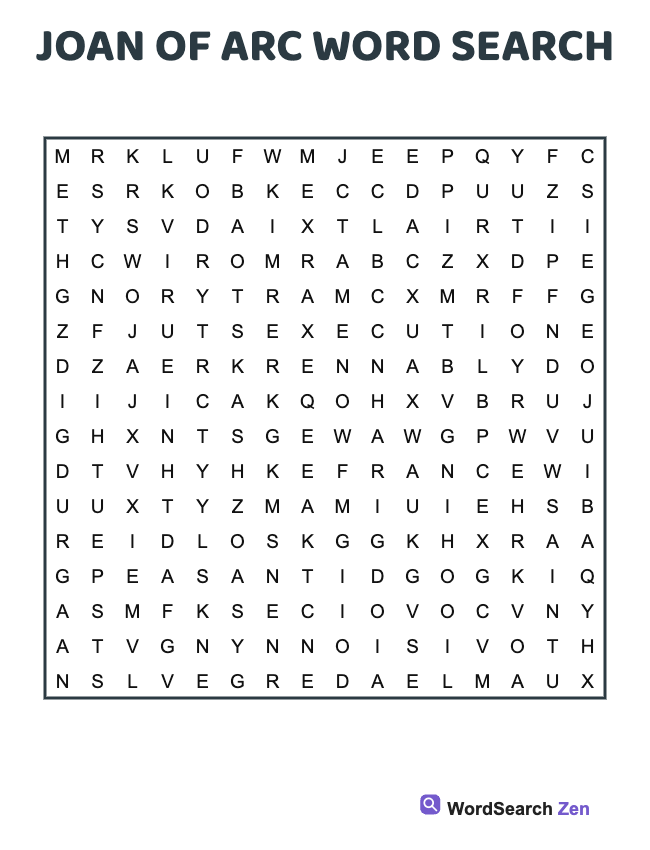 Joan Of Arc Word Search