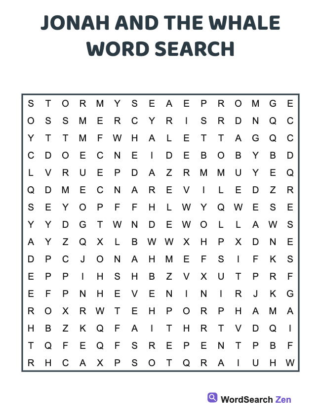 Jonah And The Whale Word Search