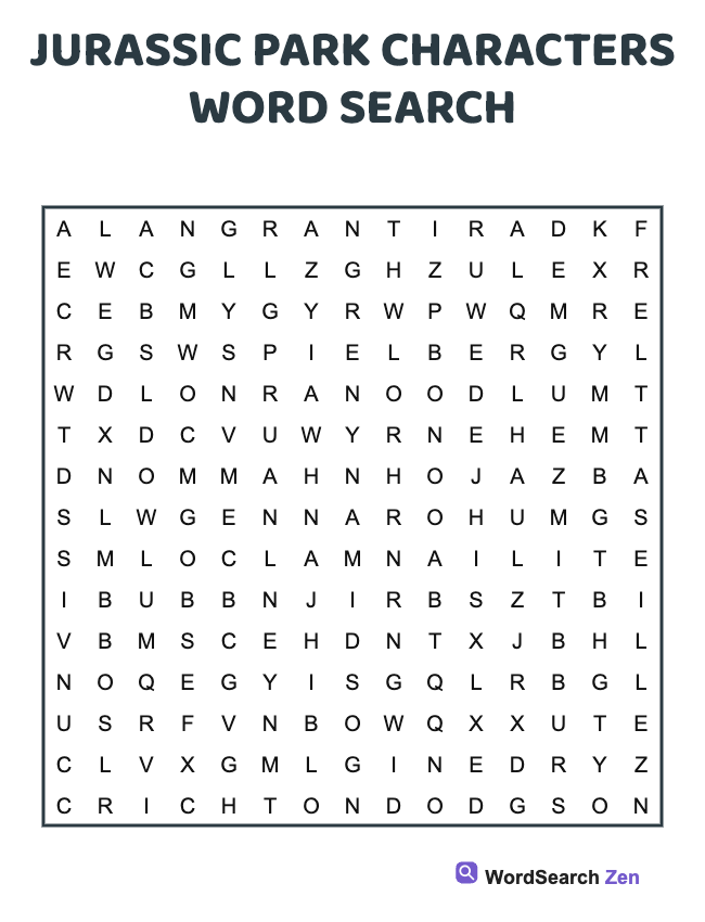 Jurassic Park Characters Word Search