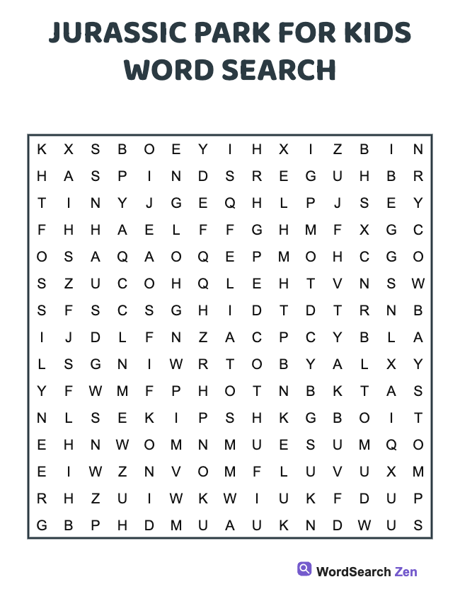Jurassic Park For Kids Word Search