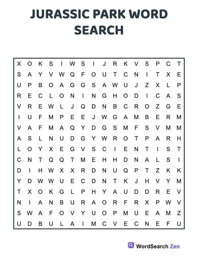 Jurassic Park Word Search