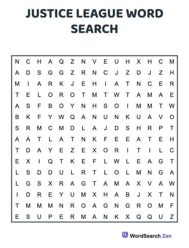 Justice League Word Search